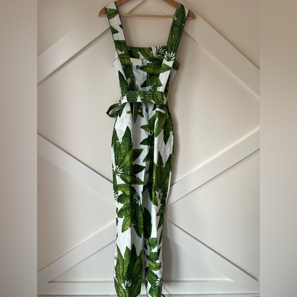 Farm Rio Palm Fan Off-White Jumpsuit NWT Size M Linen - Picture 6 of 15
